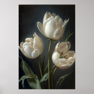 White Tulips Flower Art Print Poster