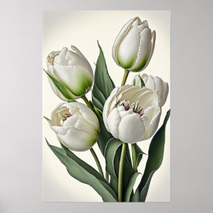 White Tulips Flower Art Print Poster