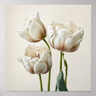 White Tulips Flower Art Print Poster