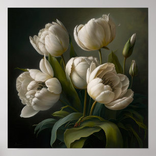 White Tulips Flower Art Print Poster