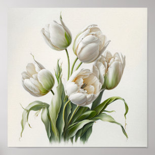 White Tulips Flower Art Print Poster