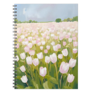 White Tulips Flower Field Painting Notebook