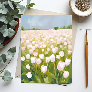 White Tulips Flower Field Painting Postcard