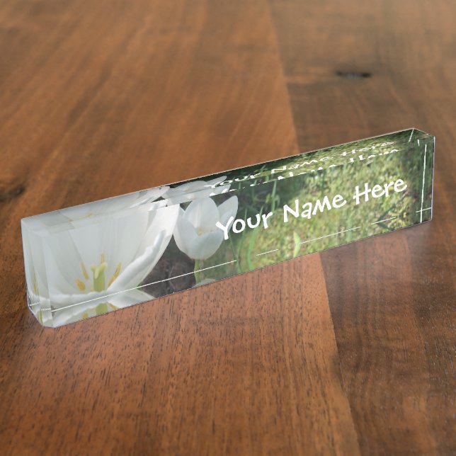 White Tulips Flower Trio Nameplate (Side)