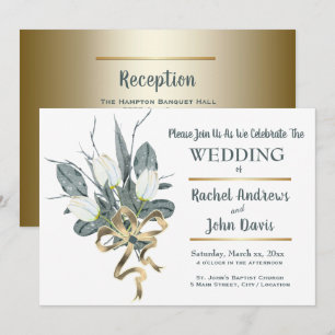White Tulips Gold Wedding Invitation