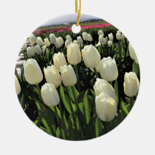 White Tulips in a Field, Oregon Ceramic Tree Decoration