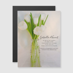 White Tulips in Bottle Wedding Save the Date Magnetic Invitation