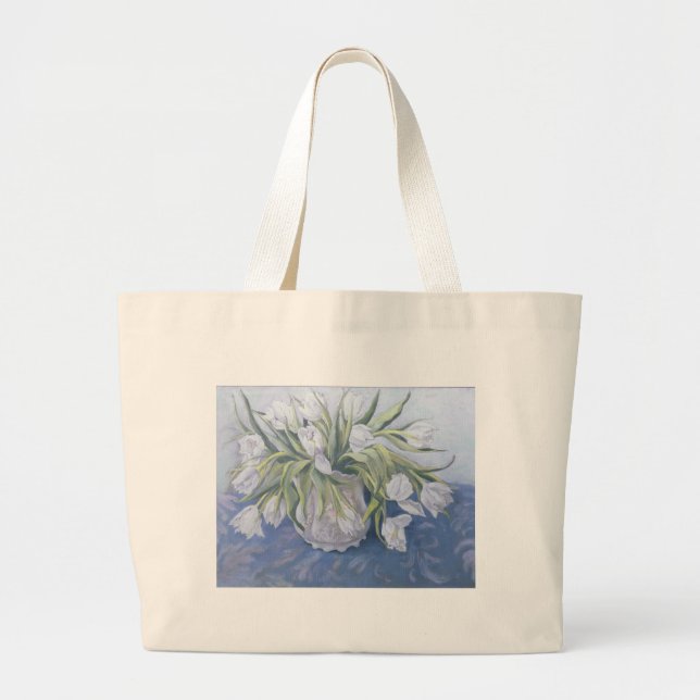 White Tulips Large Tote Bag (Front)