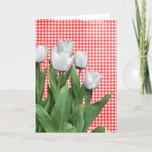 White Tulips on Gingham Birthday Card