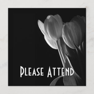 White Tulips Photo On Black Background Invitation