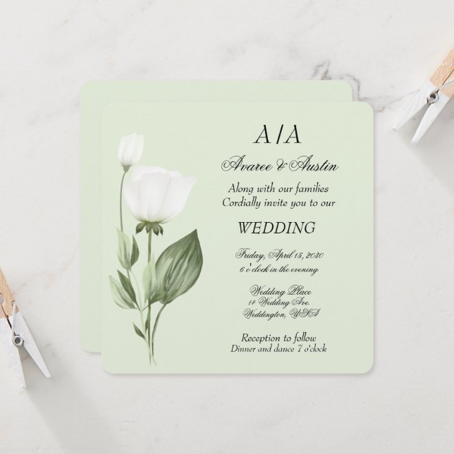 White Tulips Spring Wedding Invitation (Front/Back In Situ)