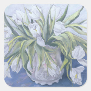 White Tulips Square Sticker