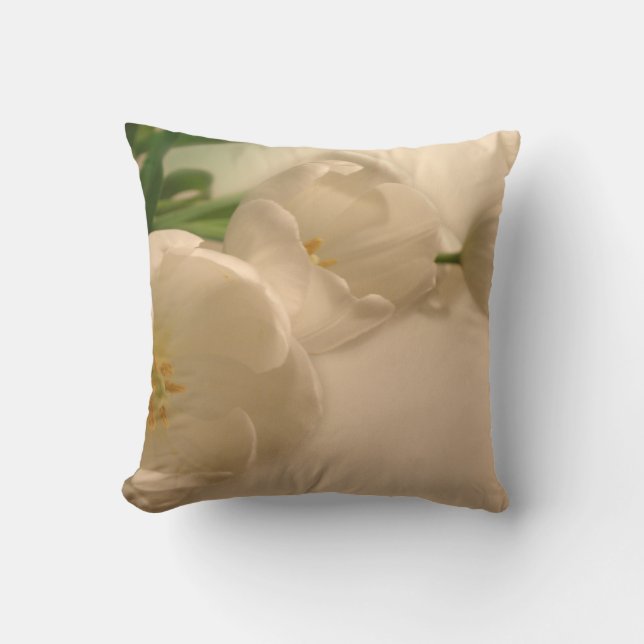 White Tulips Throw Pillow (Front)