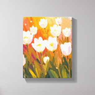 White Tulips Watercolor Flower Field Canvas Print