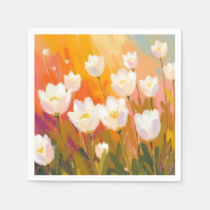 White Tulips Watercolor Flower Field Napkin