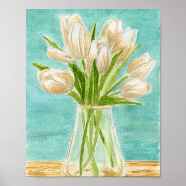 White Tulips Watercolor Poster (Front)