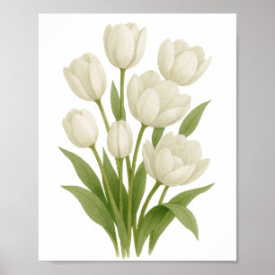 White Tulips Watercolor Print Spring Wall Decor