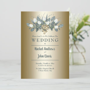 White Tulips With Gold, Wedding Invitation