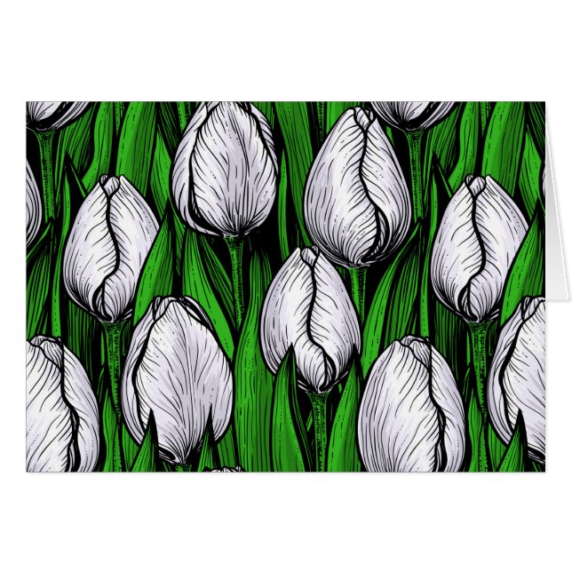 White tulips with green leaves (Front Horizontal)