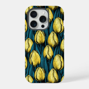 White tulips with green leaves iPhone 15 pro case