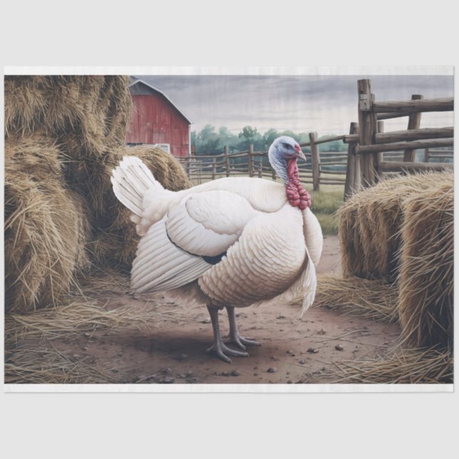 White Turkey Farm Thanksgiving Decoupage Tissue Paper (Front)