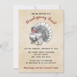 White Turkey Thanksgiving Dinner Invitation