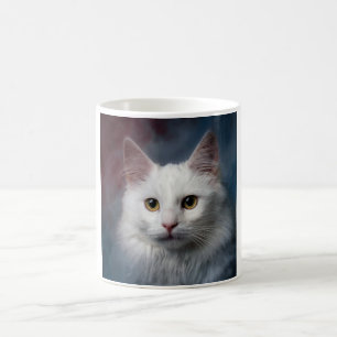 White Turkish Angora Cat Red Blue Coffee Mug
