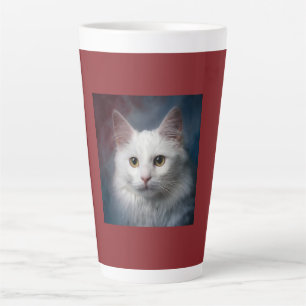 White Turkish Angora Cat Red Blue Latte Mug
