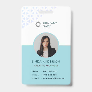 White Turquoise Employee Photo ID Abstract Pattern Badge