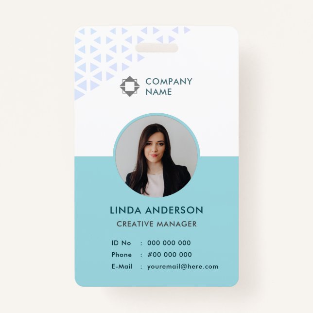 White Turquoise Employee Photo ID Abstract Pattern ID Badge (Front)