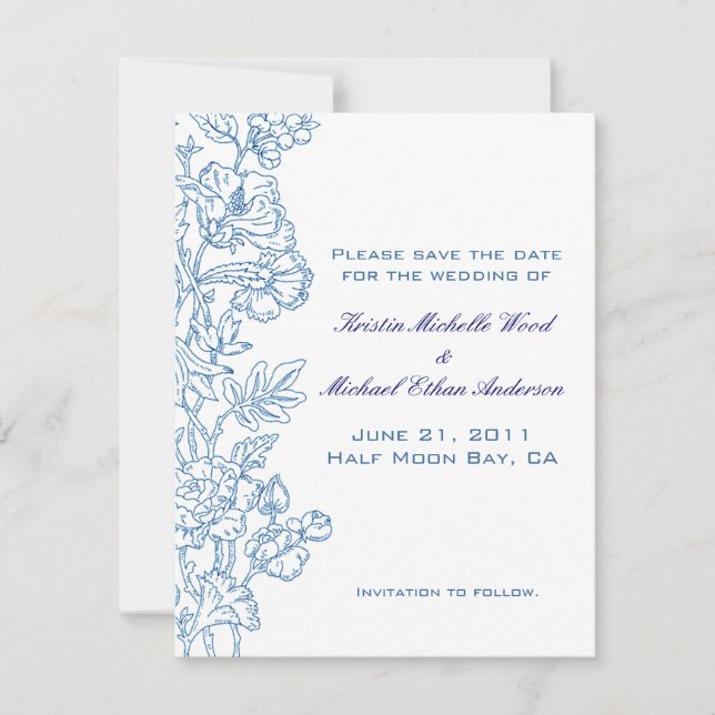 White/Turquoise Floral Save the Date (Front)