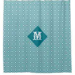 White & Turquoise Geometric Modern Pattern Shower Curtain