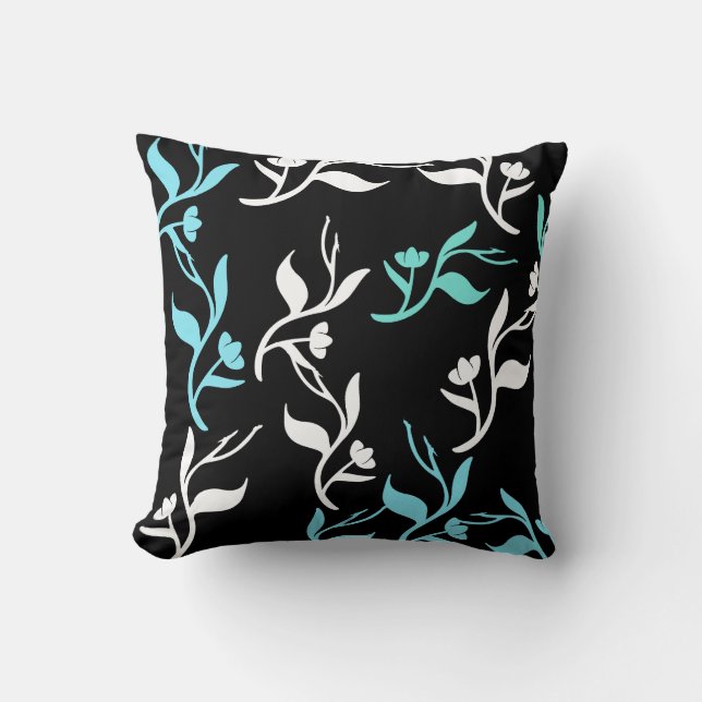 White Turquoise Pattern Line Throw Pillow Cushion (Front)