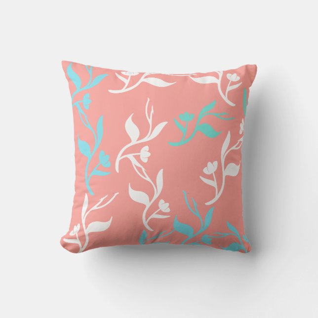 White Turquoise Pattern Line Throw Pillow Cushion (Front)