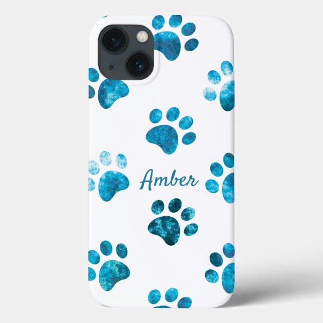 White Turquoise Textured Paw Print Personalised Case-Mate iPhone Case (Back)