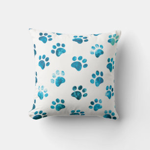 White Turquoise Textured Paw Print Personalised Cushion