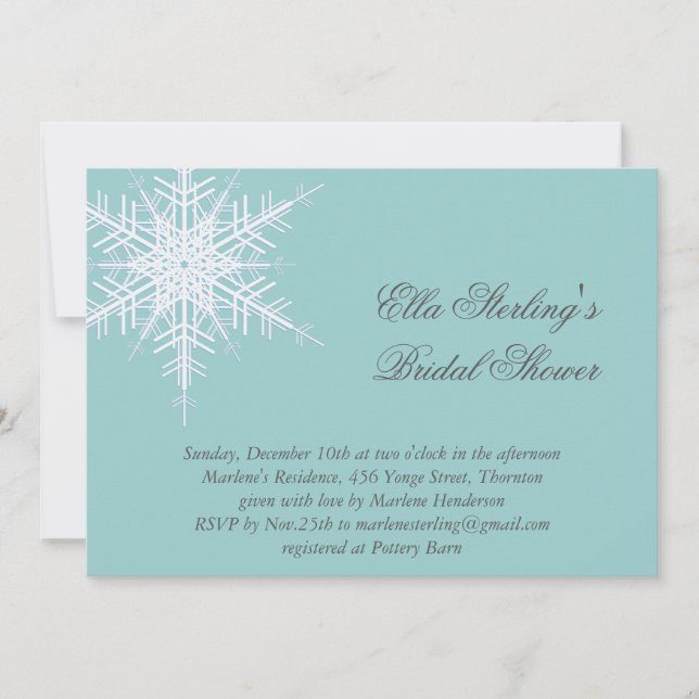 White/Turquoise Winter Snowflake Shower Invite (Front)