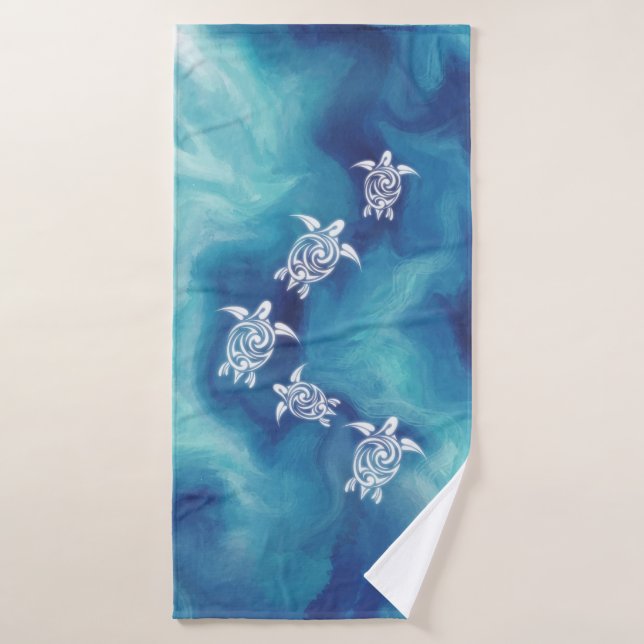 White Turtles in Blue Ocean Bath Towel (Bath Towel)