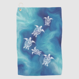 White Turtles in Blue Ocean Golf Towel