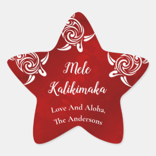 White Turtles   Mele Kalikimaka Hawaiian Christmas Star Sticker
