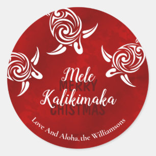 White Turtles Red   Mele Kalikimaka   Custom Classic Round Sticker