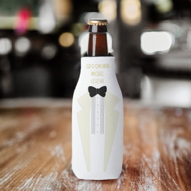White Tuxedo Gatsby 1920s Wedding Bottle Cooler (Creator Uploaded)
