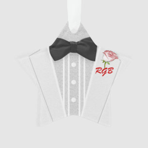 White Tuxedo Monogram with Rose Ornament