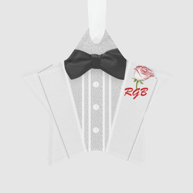 White Tuxedo Monogram with Rose Ornament (Front)