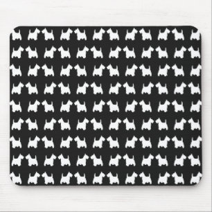 White Twin Scottie Dogs Silhouette Tiled Pattern Mouse Mat