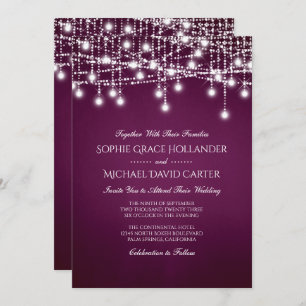 White Twinkle String Lights on Merlot Invitation
