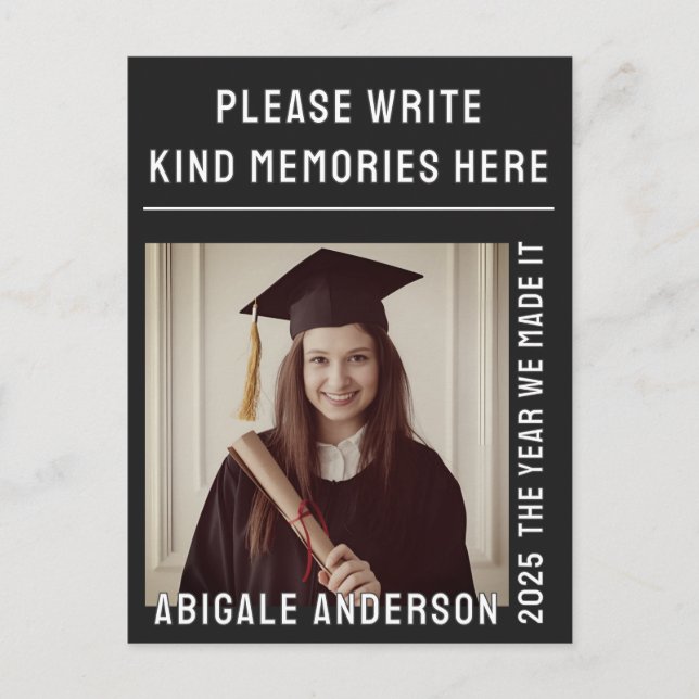 White Typography and Photo Graduation Book Sign Holiday Postcard (Front)