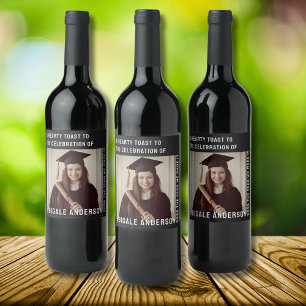 White Typography and Photo Gratuation Wine Label