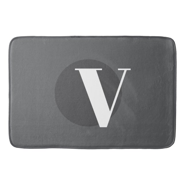 White typography custom initial grey bath mat (Front)