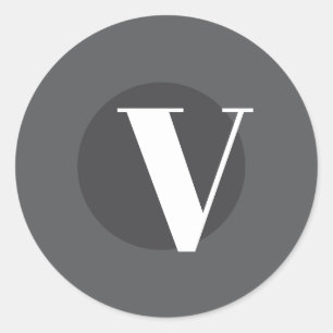 White typography custom initial grey classic round sticker